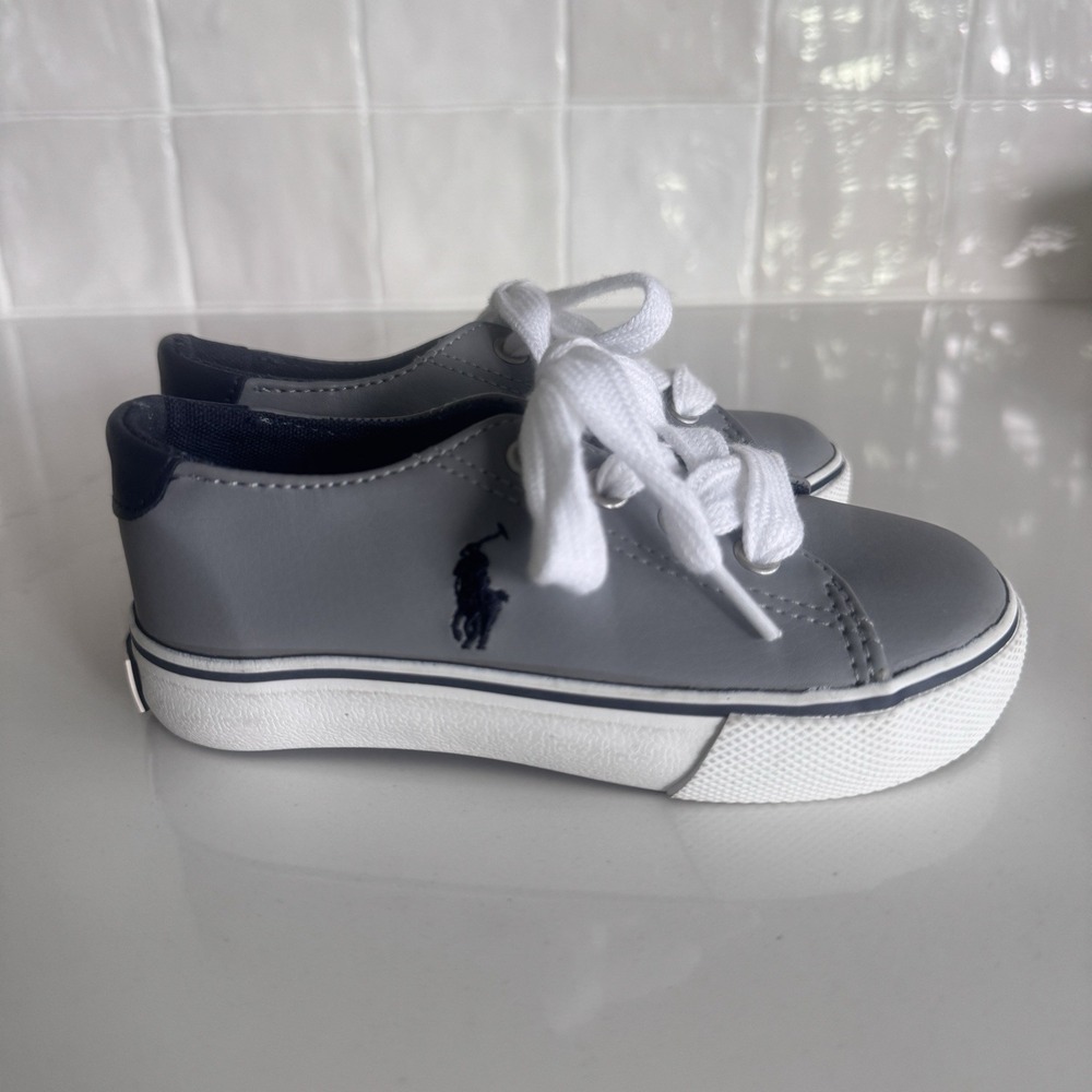 Polo Ralph Lauren Fantor III Sneaker Toddler Boys Size 7 Grey Navy Blue Low Top